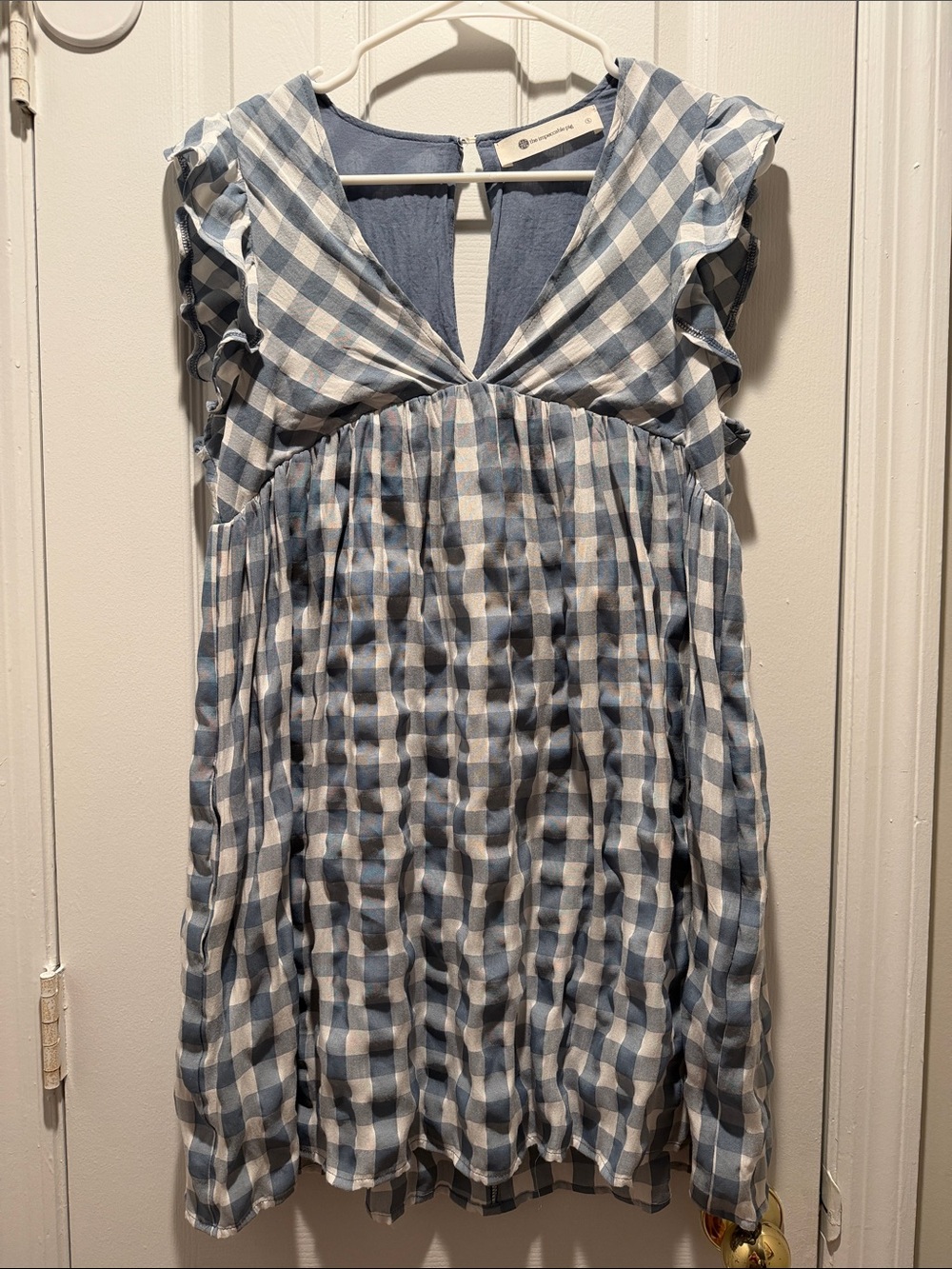 The Impeccable Pig Blue and White Gingham Mini Dress